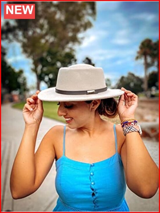 Vintage Wool Fedora Hat Wide Brim with Belt Buckle Panama Jazz Hat